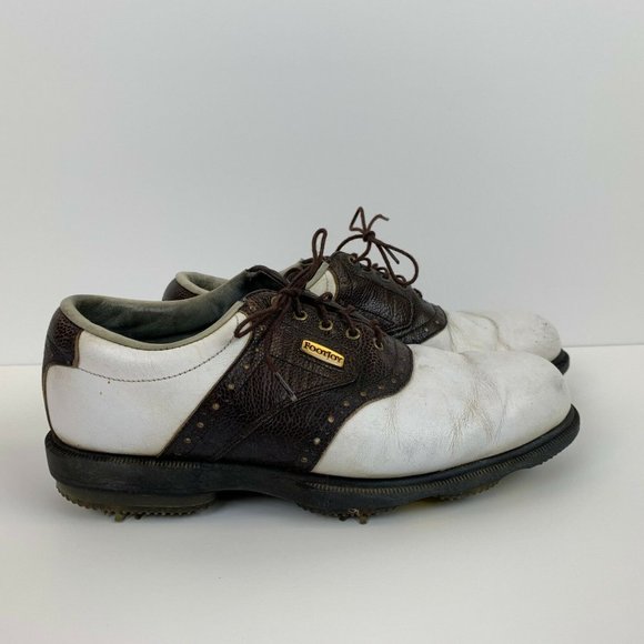 Footjoy Dryjoy Tour Pro Golf Shoes White Brown Soft Spike Mens Size 7.5 Wide - Picture 3 of 7